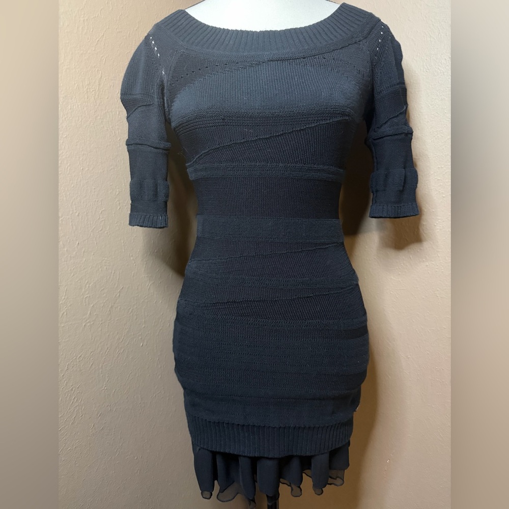 Guess Vintage Y2K Black Knit Off-the-Shoulder Neckline Mini Dress Size XS